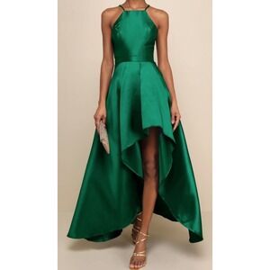 NWT Lulus Size Large Broadway Show Emerald Green High-Low Gown Formal